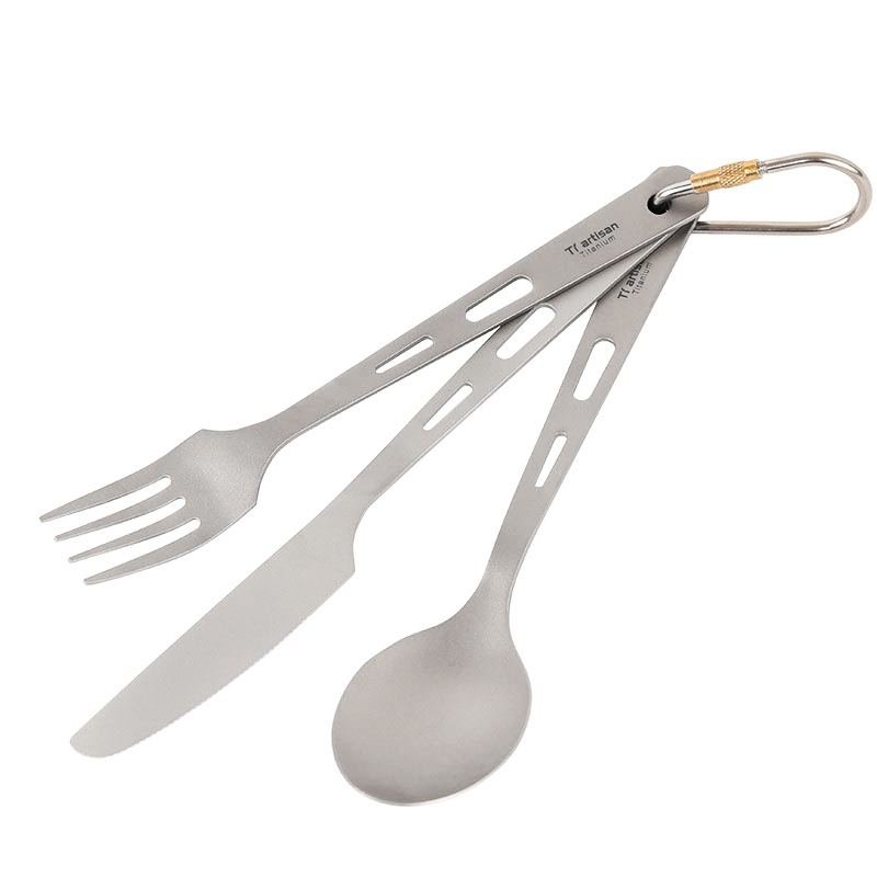 Camping Cooking And Eating Set - Tiartisan-Kit Panelas de titânio, talheres, faca,