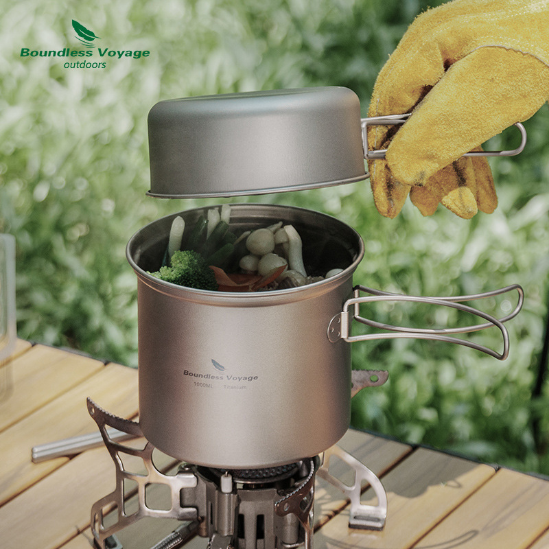 Camping Outdoor Cooking Set - Conjunto de Panela Dobrável de Titânio