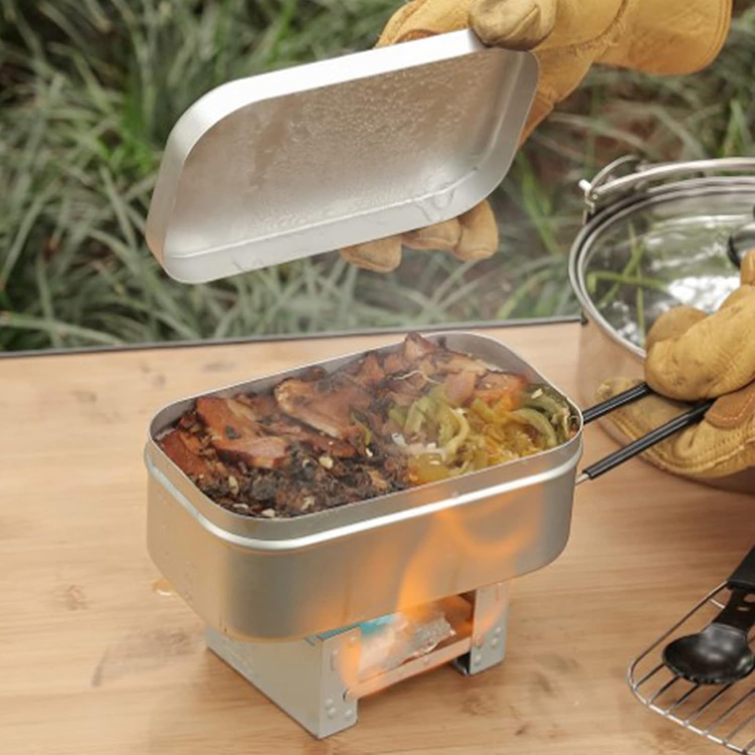 Camping Outdoor Cooking Set - Alça dobrável da caixa de bento,