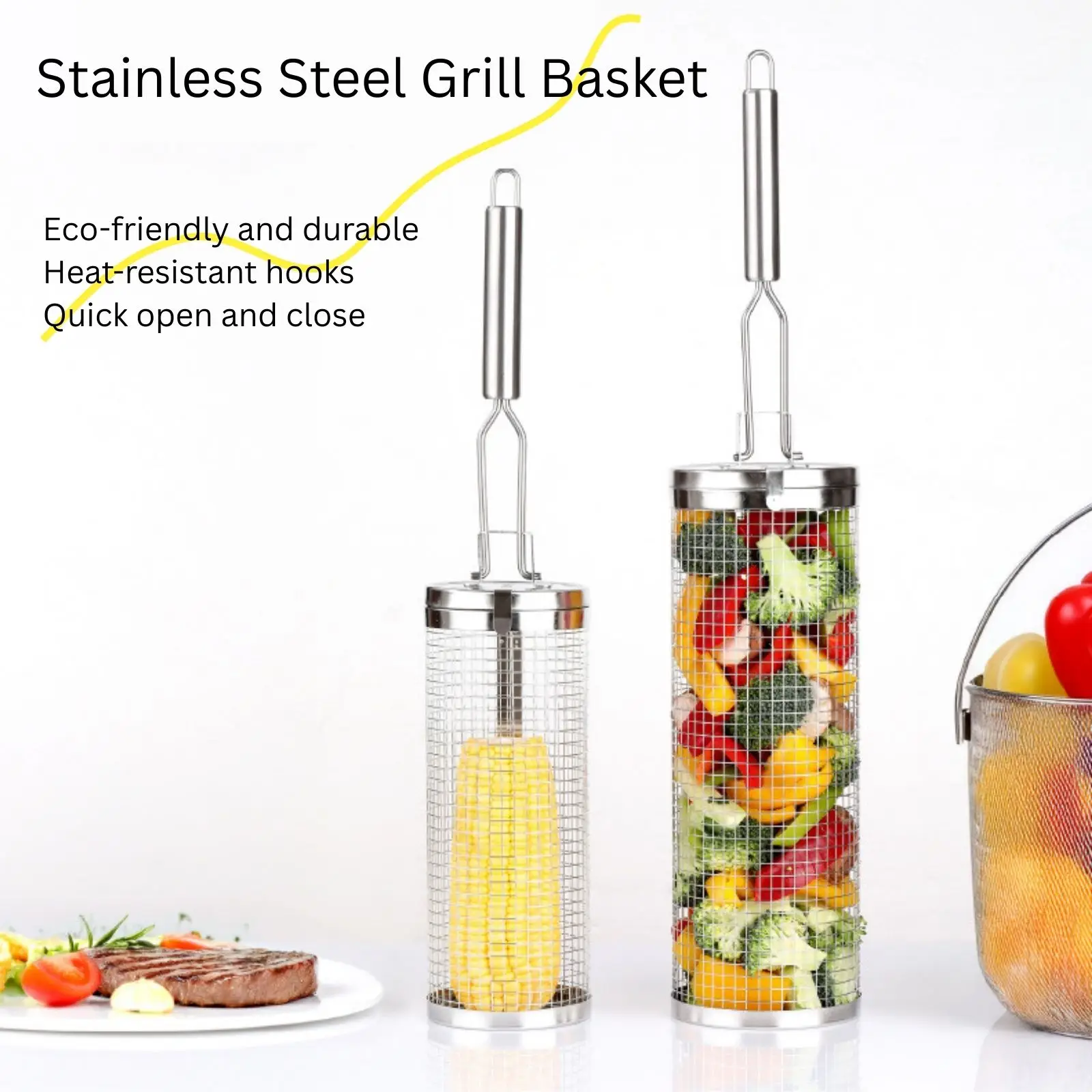 Camping Cooking Vegetables - Cesto de Grelhar Rotativo em Aço