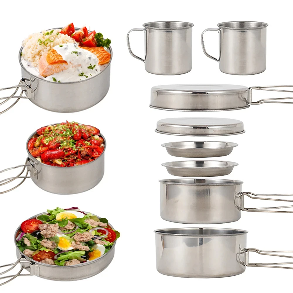 8 pçs/set panelas de acampamen - Camping Cooking Set Large avaliação e preço